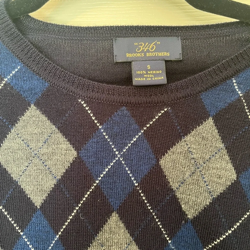 Brooks Brothers Argyle Sweater Size‎ Small Blue & Gray Preppy Crewneck Pullover